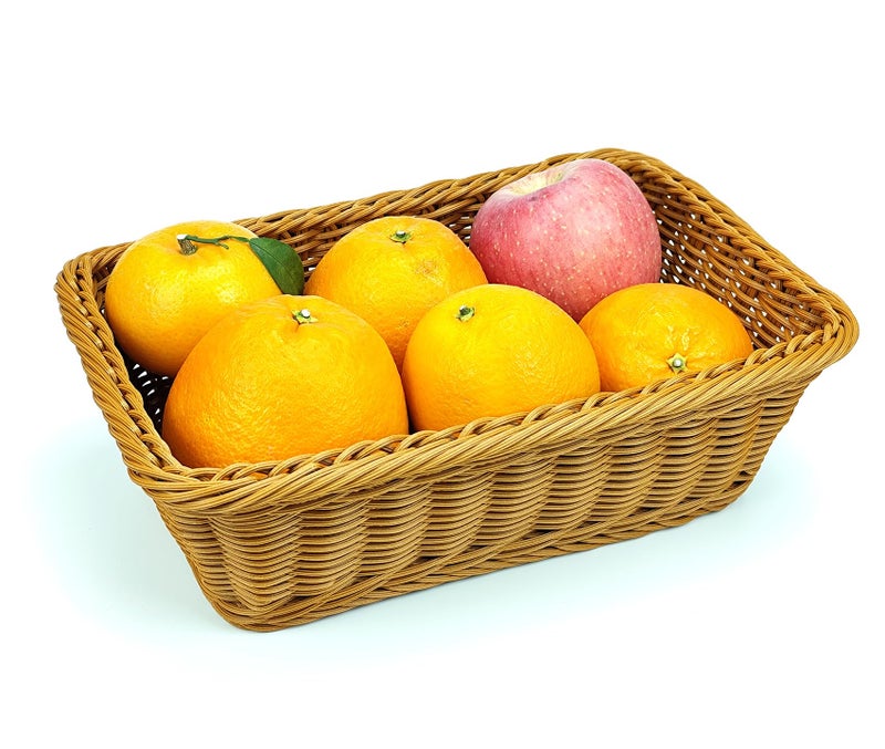 Teng Lang 12" Poly Wicker Bread Basket, Hand Woven Food Storage Room Organizer, Fruits, Vegetables and Snacks Tabletop Food Serving Basket, Restaurant, Hotel Service, Brown - Image 2